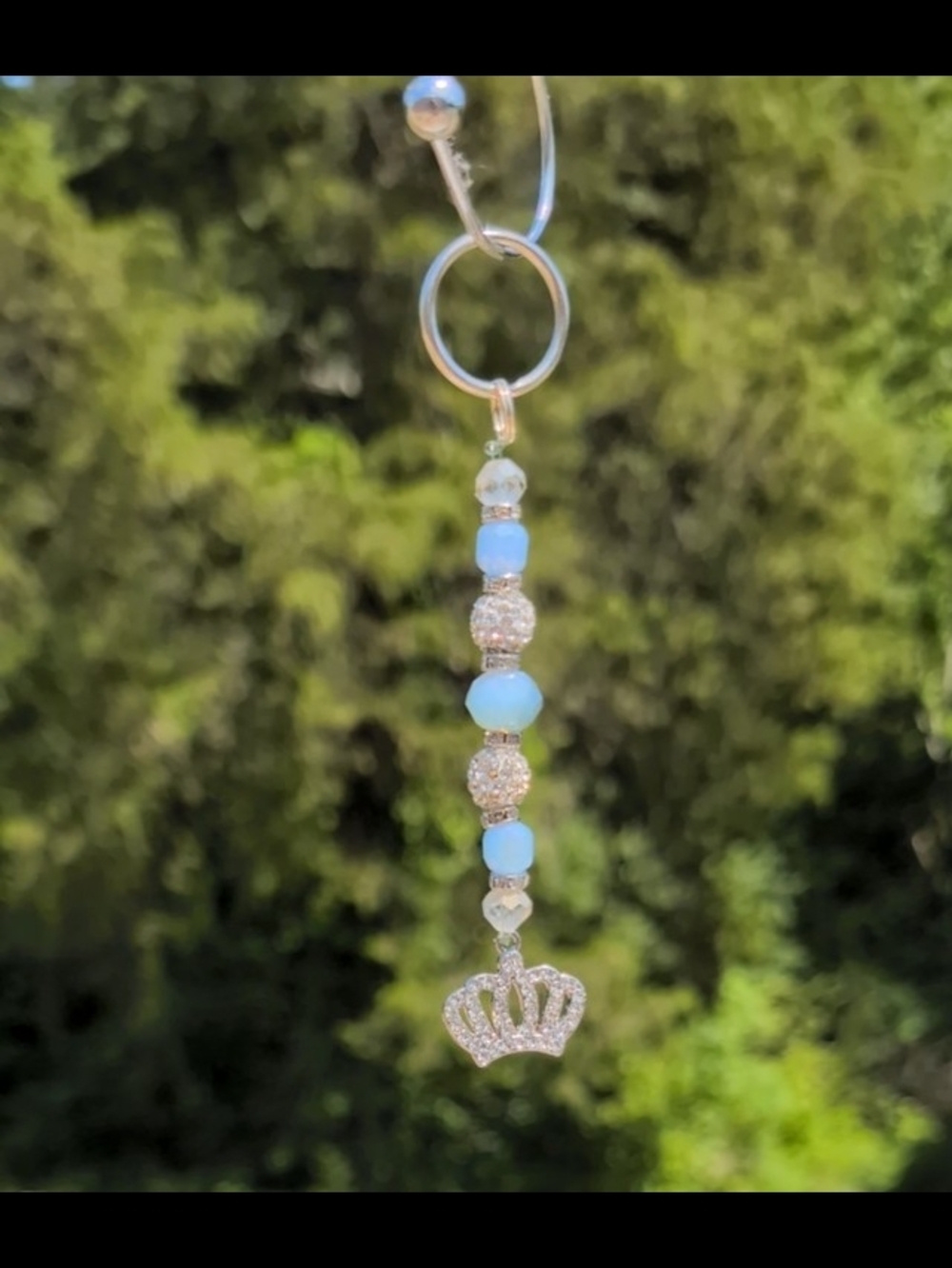 Light Blue and Silver Crown Drop Single String Sun Catcher/Keychain